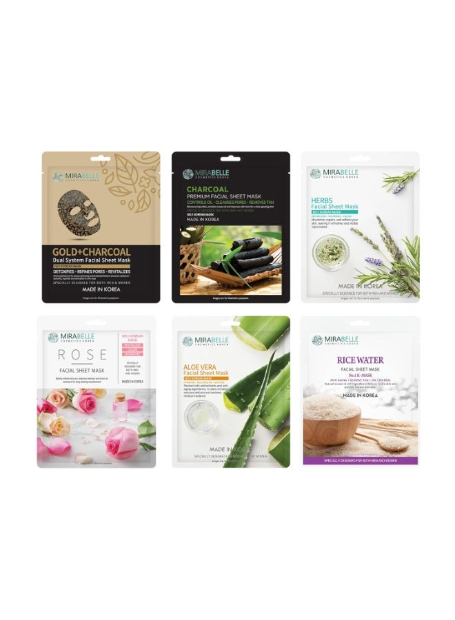 Mirabelle Cosmetics Korea Acne Prone Skin EX Facial sheet Mask | Women & Men | Made In Korea | Combo Pack of 6 (Each 25ml) - Image 1