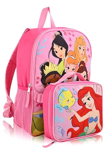 Fast Forward Disney Princess Backpack for School and Lunch Box for Kids | Kids Knapsack and Insulated Lunch Bag Lunch Box for Girls, Boys, Unisex | Disney Princess Pink Reusable Lunchbox Set - Image 1