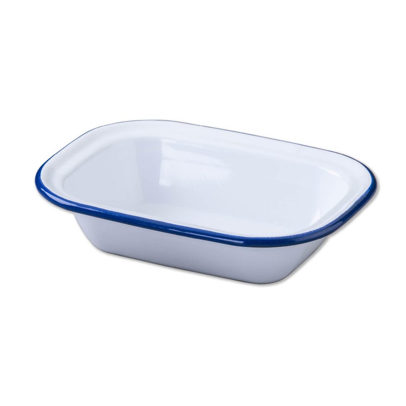 Zenker Enamel Small Oblong Pie Dish Vintage Design Suitable for Oven and Stove Dishwasher Safe Oven Tray Enamel Cookware Traditional Pie Tin 22x165x5cm White  Blue