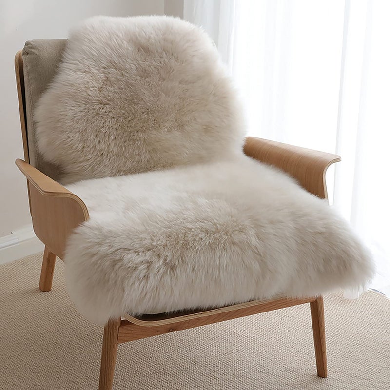 HUAHOO Premium Genuine Sheepskin Rug Linen Real Australia Sheepskin Natural Luxury Fluffy Lambskin Fur Area Rug Seat Covers for Kids Bedroom Sofa Chair Cover Pets Dogs Mat Double Pelt/2' x 3' Linen - Image 1