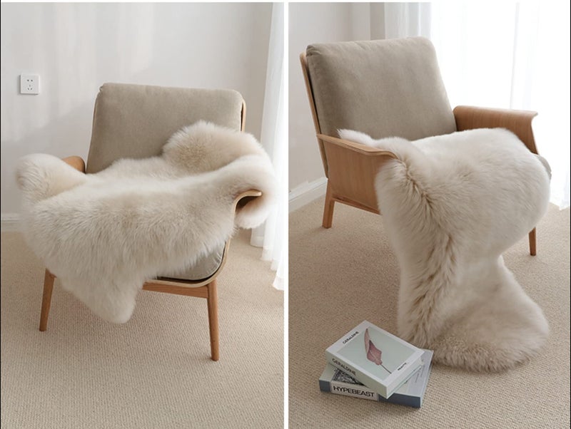 HUAHOO Premium Genuine Sheepskin Rug Linen Real Australia Sheepskin Natural Luxury Fluffy Lambskin Fur Area Rug Seat Covers for Kids Bedroom Sofa Chair Cover Pets Dogs Mat Double Pelt/2' x 3' Linen - Image 2