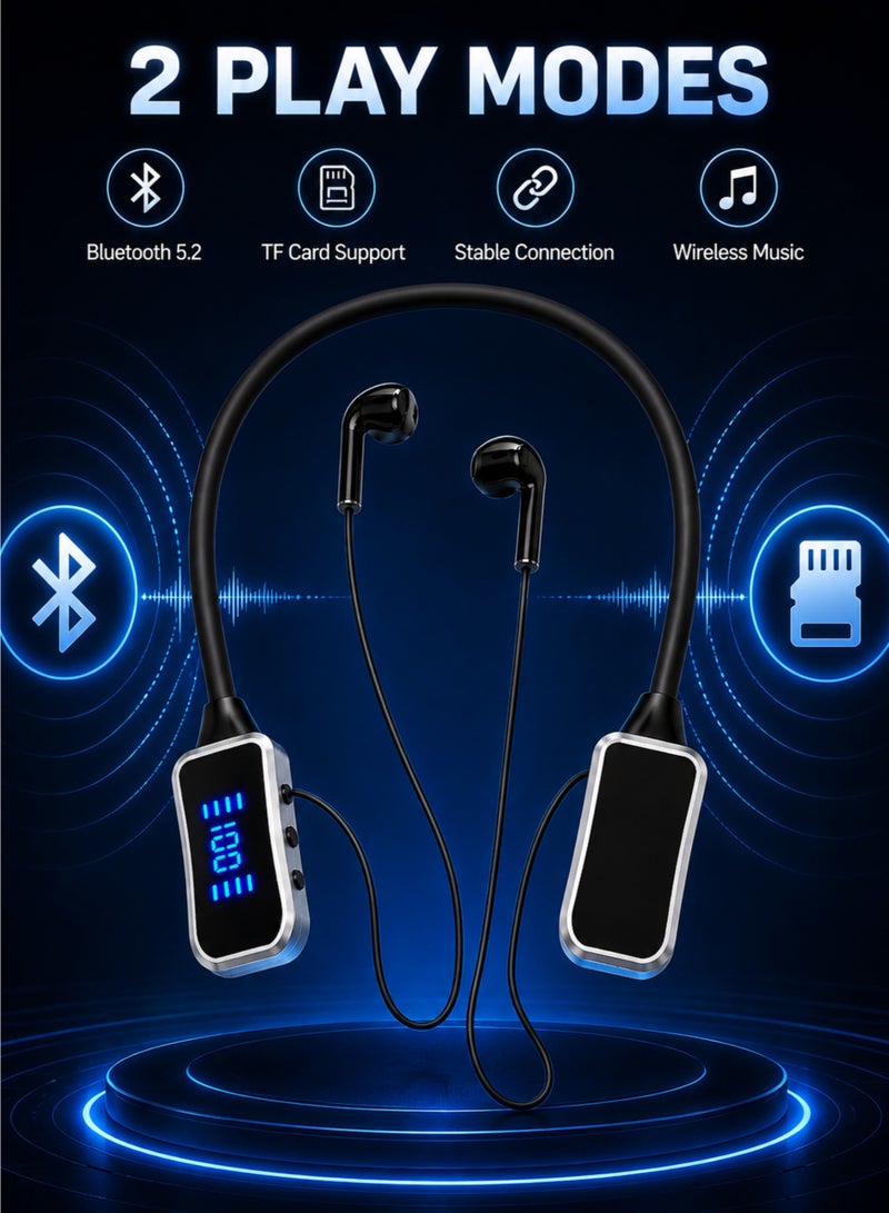 سماعات أذن لاسلكية بلوتوث تُعلق حول الرقبة مع شاشة LED، وقت تشغيل يصل إلى 48 ساعة، تدعم بطاقة TF، بلوتوث 5.2، سماعة رياضية - Image 4