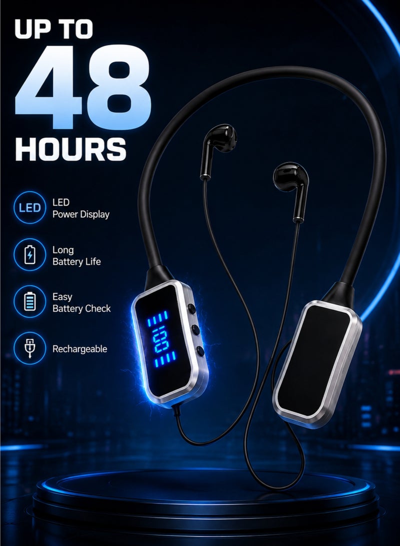 سماعات أذن لاسلكية بلوتوث تُعلق حول الرقبة مع شاشة LED، وقت تشغيل يصل إلى 48 ساعة، تدعم بطاقة TF، بلوتوث 5.2، سماعة رياضية - Image 2