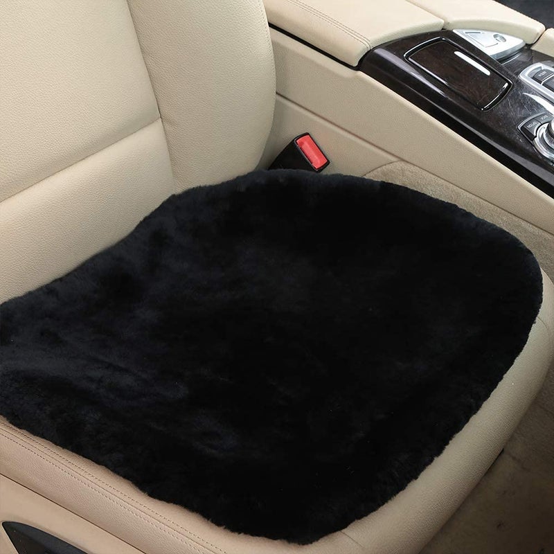 OGLAND 20 inchs Fluffy Genuine Australia Sheepskin Car Seat Cover for Auto Interior Accessories with Soft Fuzzy Wool Natural Fur Non-Slip (Black, Front) - Image 1