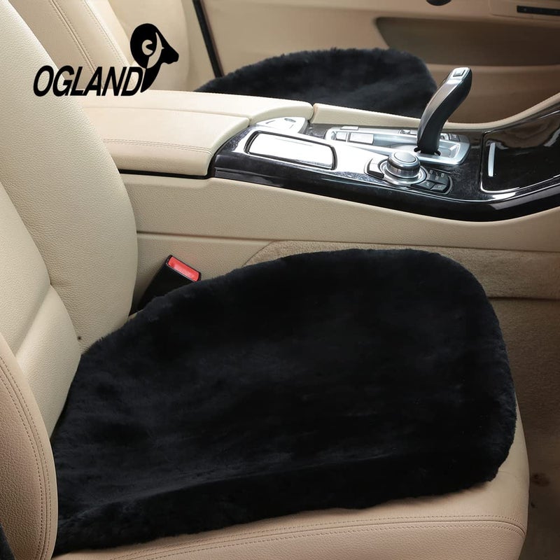 OGLAND 20 inchs Fluffy Genuine Australia Sheepskin Car Seat Cover for Auto Interior Accessories with Soft Fuzzy Wool Natural Fur Non-Slip (Black, Front) - Image 2