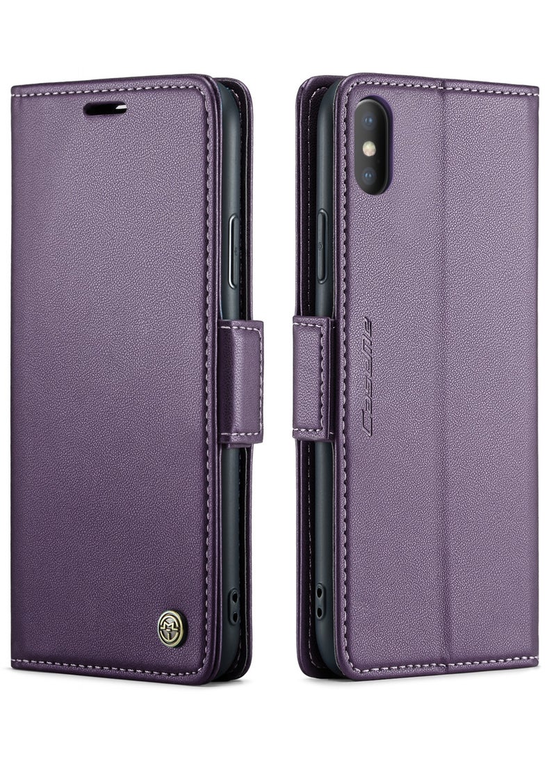 CaseMe Phone Case Luxury PU Leather Design Anti Fingerprint 023 Flip Cover Card Slot Holder Cover For iPhone X/XS (Purple) - Image 1