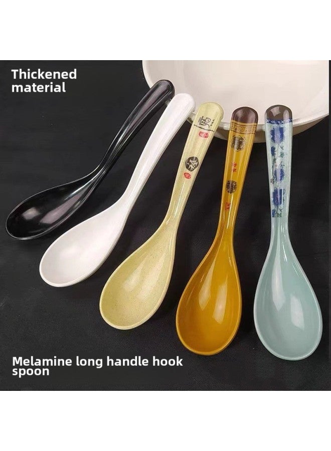 Food Grade Melamine Spoon Long Handle Chinese Drinking Spoon Imitation Porcelain Plastic Spoon Commercial Catering Restaurant Supermarket Hotel Spoon-Specifications:Clear Lotus ]  - Image 5