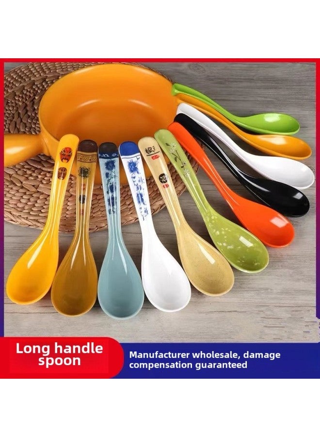 Food Grade Melamine Spoon Long Handle Chinese Drinking Spoon Imitation Porcelain Plastic Spoon Commercial Catering Restaurant Supermarket Hotel Spoon-Specifications:Clear Lotus ]  - Image 2