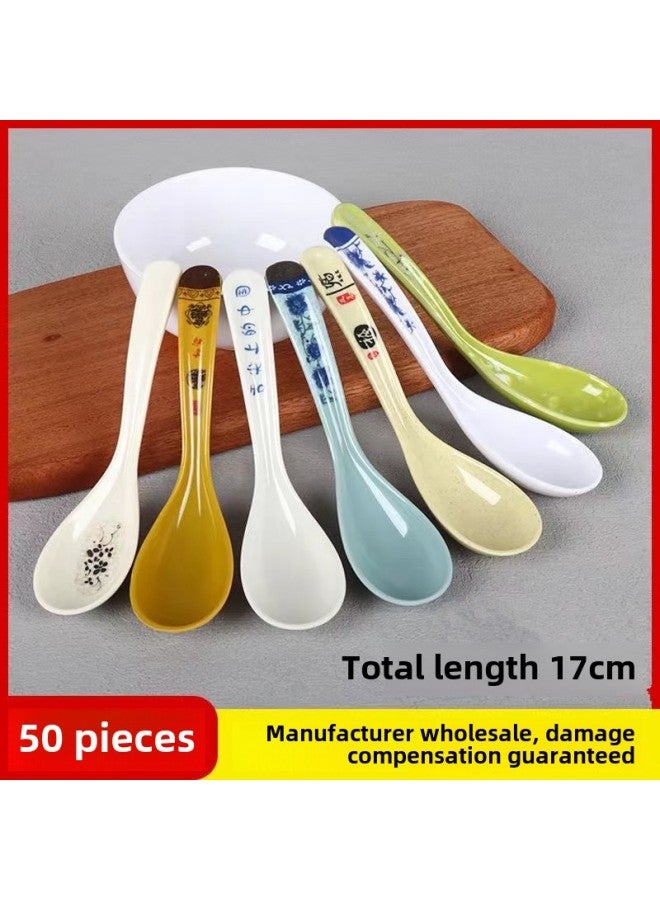 Food Grade Melamine Spoon Long Handle Chinese Drinking Spoon Imitation Porcelain Plastic Spoon Commercial Catering Restaurant Supermarket Hotel Spoon-Specifications:Clear Lotus ]  - Image 3