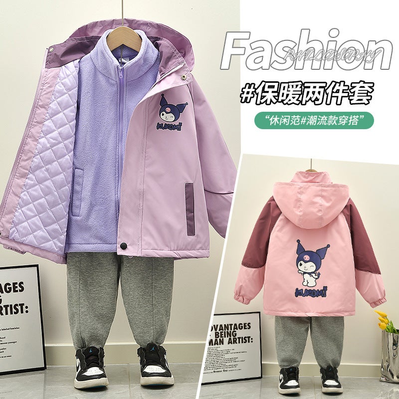 Charge Clothes Childrens Middle and Big Childrens 2025 New Two-Piece Childrens Clothes Girls Coat Spring, Autumn and Winter fleece-lined cotton and thickening Pink  - Image 5