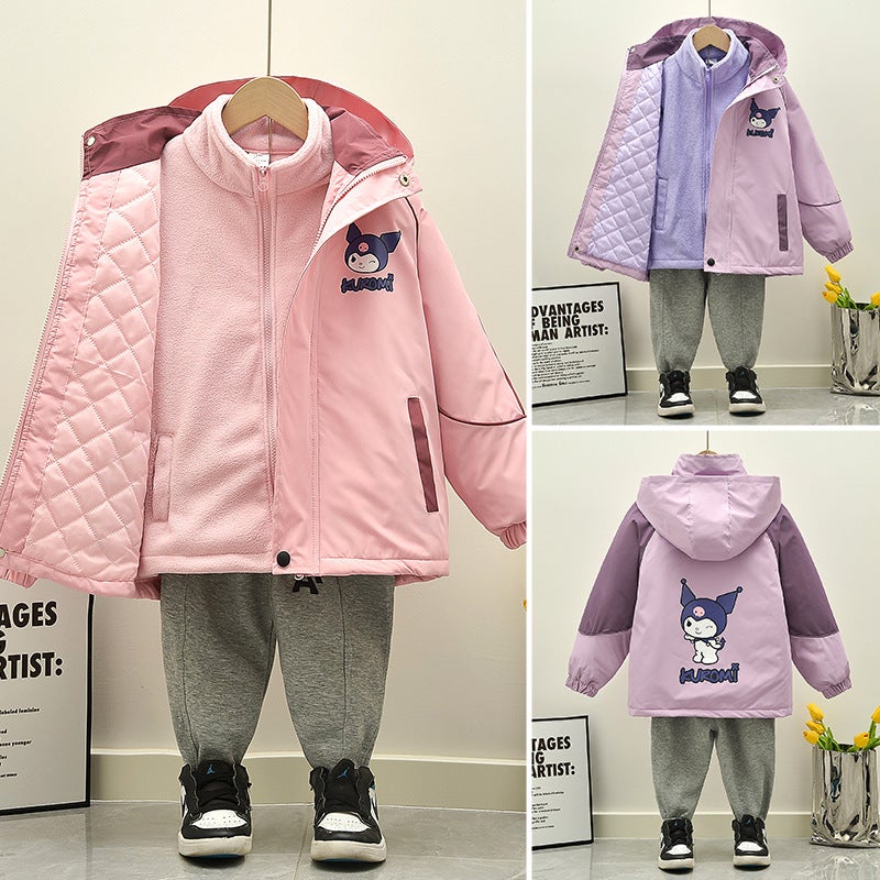 Charge Clothes Childrens Middle and Big Childrens 2025 New Two-Piece Childrens Clothes Girls Coat Spring, Autumn and Winter fleece-lined cotton and thickening Pink  - Image 2