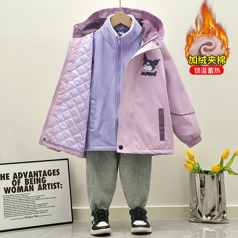 Charge Clothes Childrens Middle and Big Childrens 2025 New Two-Piece Childrens Clothes Girls Coat Spring, Autumn and Winter fleece-lined cotton and thickening Pink  - Image 3