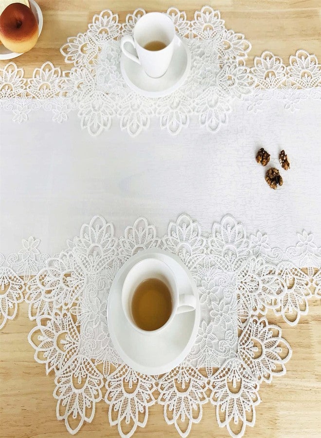 BrekSdat Lace Placemats of Polyester for Dining Table Set of 6 Farmhouse Style White Placemat for Wedding Hotel Kitchen 12 x 18 Inches Elegant Vintage Embroidered for Christmas Daily Use, Washable - Image 2