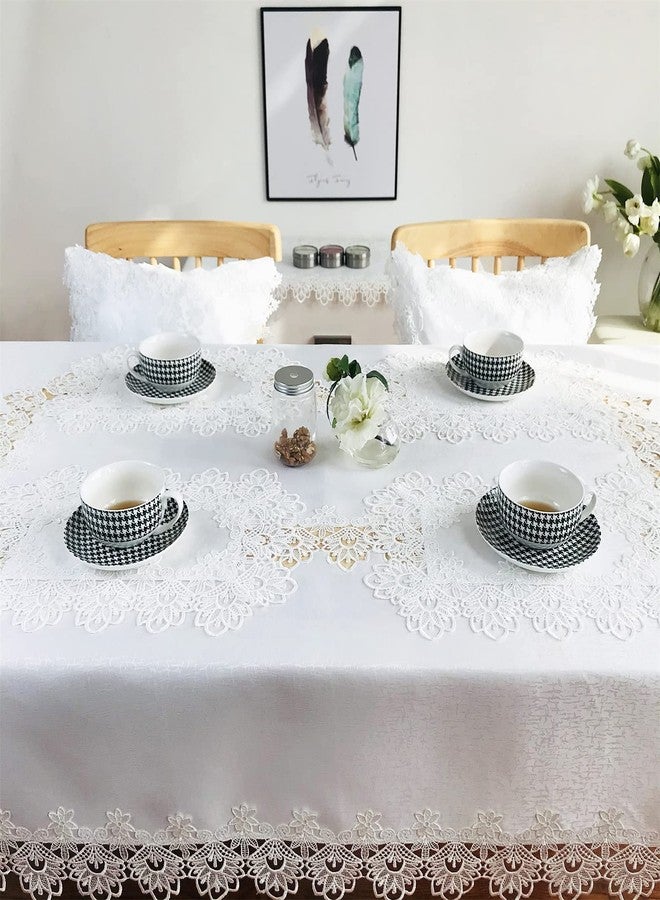 BrekSdat Lace Placemats of Polyester for Dining Table Set of 6 Farmhouse Style White Placemat for Wedding Hotel Kitchen 12 x 18 Inches Elegant Vintage Embroidered for Christmas Daily Use, Washable - Image 5