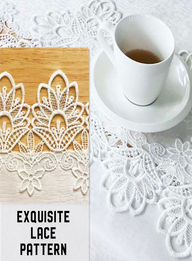 BrekSdat Lace Placemats of Polyester for Dining Table Set of 6 Farmhouse Style White Placemat for Wedding Hotel Kitchen 12 x 18 Inches Elegant Vintage Embroidered for Christmas Daily Use, Washable - Image 3