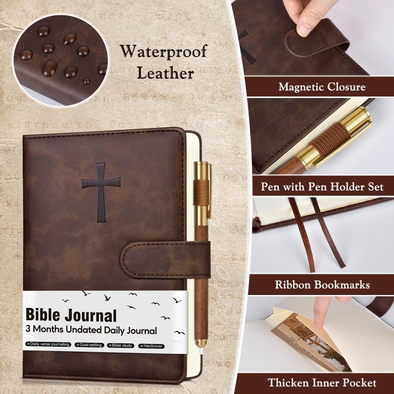 PAPEJOON Leather Christian Bible Journal for Men, Prayer Journal for Scripture Study & Daily Devotional, Undated Church Notes Notebook, Jesus Religious Faith Gifts for Pastor, Graduation, Brown - Image 2