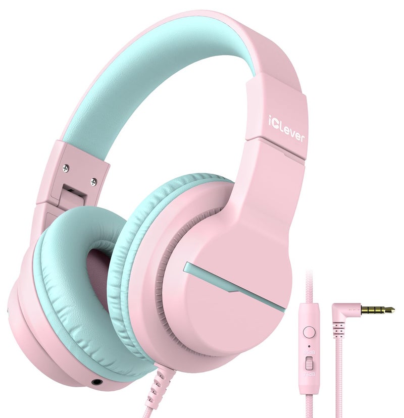iClever HS19 Kids Headphones with Microphone for School, Safe Volume Limited, Over-Ear Girls Boys Headphones for Kids with Shareport, Foldable Wired for iPad/Travel (Pink) - Image 1