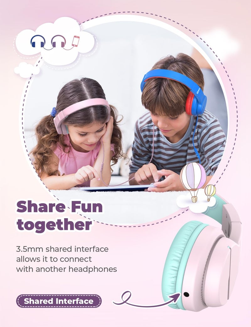 iClever HS19 Kids Headphones with Microphone for School, Safe Volume Limited, Over-Ear Girls Boys Headphones for Kids with Shareport, Foldable Wired for iPad/Travel (Pink) - Image 3