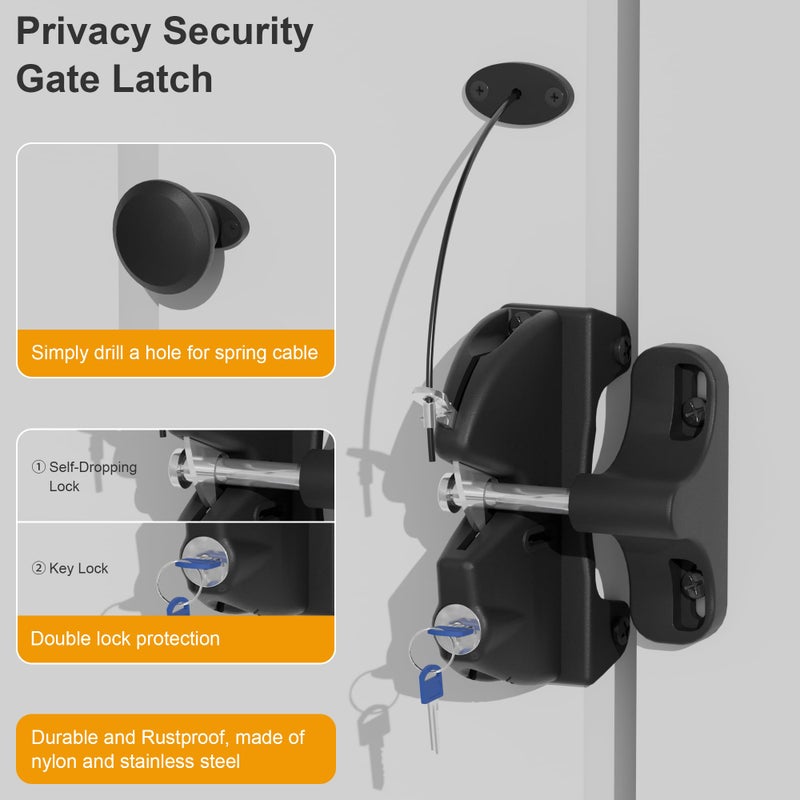 SANKEYTEW Drawstring Locking Gate Gravity Latchï¼ŒThe Other Side can Also be Opened, Key Lockable on One Side of Gate, for Metal, Wood, and Vinyl Fences, Black (1, Black) - Image 2