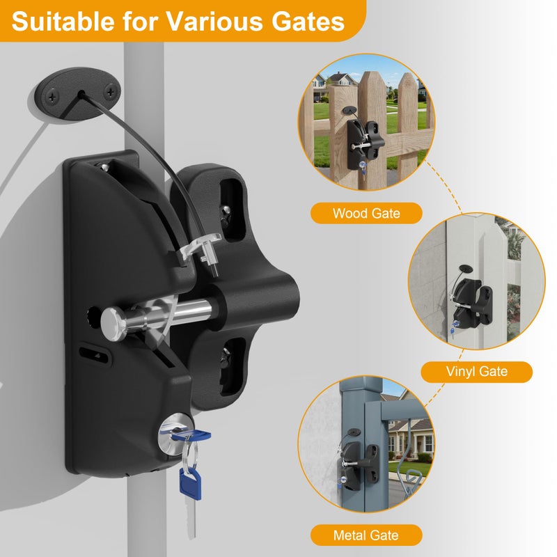 SANKEYTEW Drawstring Locking Gate Gravity Latchï¼ŒThe Other Side can Also be Opened, Key Lockable on One Side of Gate, for Metal, Wood, and Vinyl Fences, Black (1, Black) - Image 3