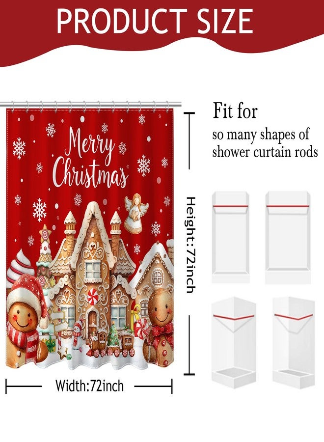Mocsicka Merry Christmas Shower Curtain Cute Red Xmas Gingerbread-Man Shower Curtain for Christmas Bath Decor Gingerbread House Snowflakes Winter Holiday Home Decor for Kids Girls Boys，72 X 72 Inch - Image 3