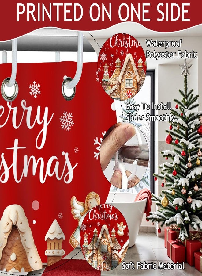Mocsicka Merry Christmas Shower Curtain Cute Red Xmas Gingerbread-Man Shower Curtain for Christmas Bath Decor Gingerbread House Snowflakes Winter Holiday Home Decor for Kids Girls Boys，72 X 72 Inch - Image 4