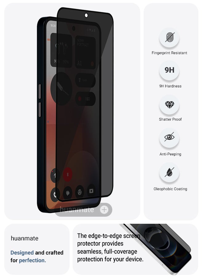huanmate Nothing Phone (3a) Pro Privacy Screen Protector – Premium Edge to Edge Anti Spy Privacy Tempered Glass, Oleophobic Coating, Delicate Touch, Anti-Explosion, Smooth Arc Edge, Easy Installation  - Image 2
