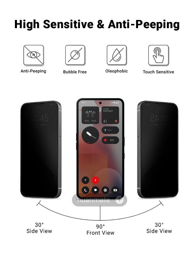 huanmate Nothing Phone (3a) Pro Privacy Screen Protector – Premium Edge to Edge Anti Spy Privacy Tempered Glass, Oleophobic Coating, Delicate Touch, Anti-Explosion, Smooth Arc Edge, Easy Installation  - Image 3