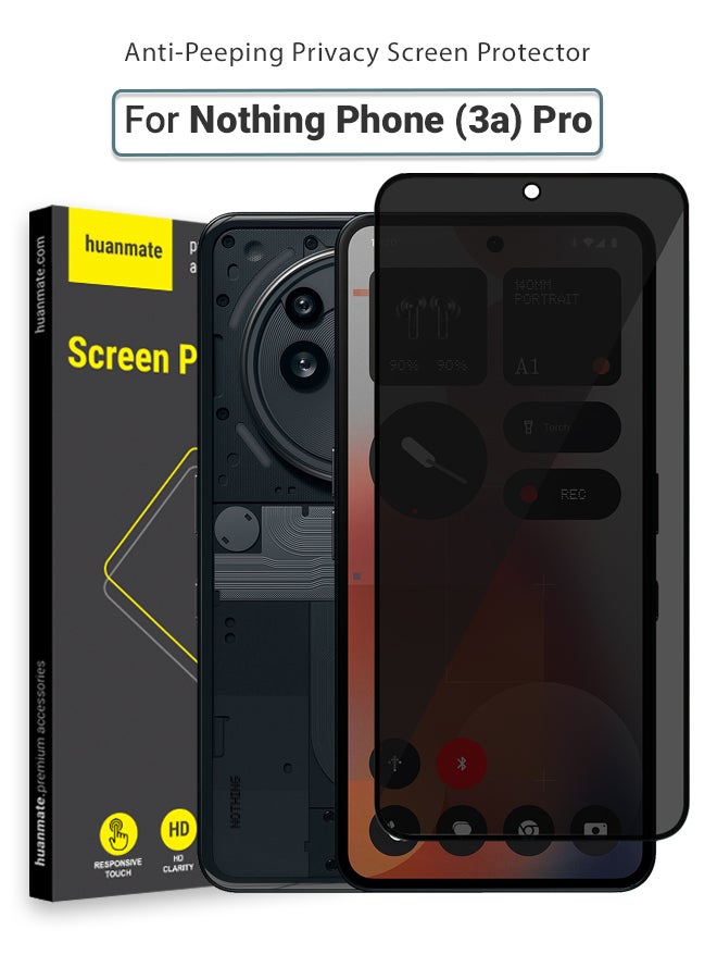 huanmate Nothing Phone (3a) Pro Privacy Screen Protector – Premium Edge to Edge Anti Spy Privacy Tempered Glass, Oleophobic Coating, Delicate Touch, Anti-Explosion, Smooth Arc Edge, Easy Installation  - Image 1