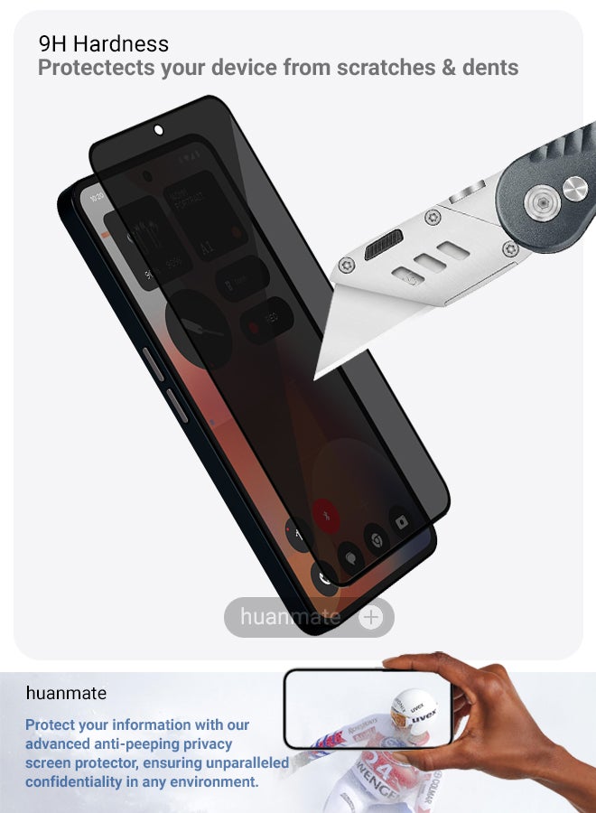 huanmate Nothing Phone (3a) Pro Privacy Screen Protector – Premium Edge to Edge Anti Spy Privacy Tempered Glass, Oleophobic Coating, Delicate Touch, Anti-Explosion, Smooth Arc Edge, Easy Installation  - Image 5