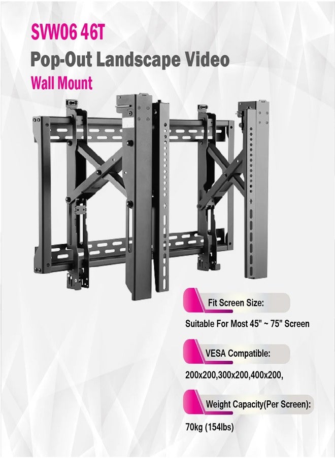 Skill Tech SVW06 46T Pop Out Landscape Video Wall Mount for 32–75 Inch LED/LCD Screens, VESA 600x400, Heavy Duty TV Bracket, Max Load 70kg – Black  - Image 4