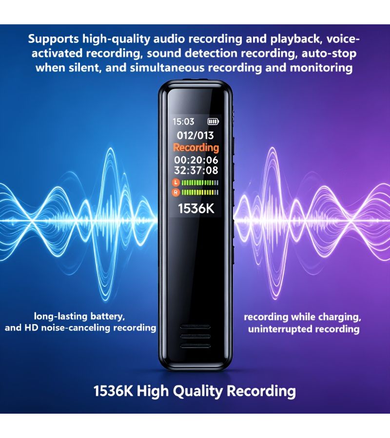 New Voice Recorder 8G Dual Mic Noise Reduction Long Distance Recording HD Screen - Image 5