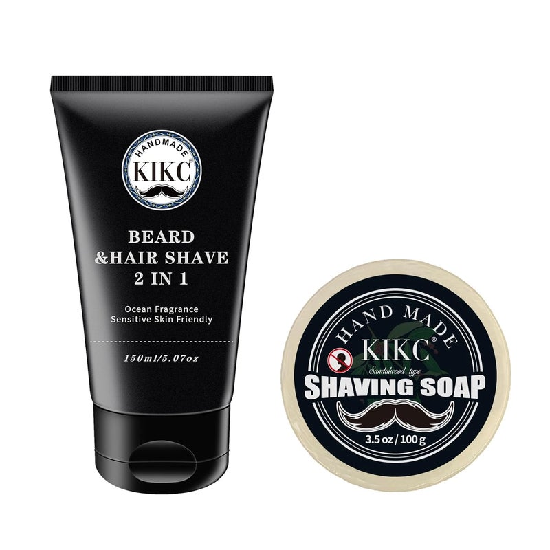 Shaving Soap and Shaving Cream KitSandalwood Scent Shave Soap for MenShave Cream with Ocean Fragrance a 35oz Soap a 2 in 1 Shave Cream 150ml for Wet Shaving