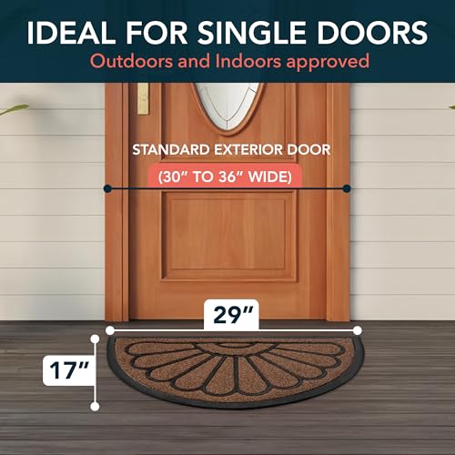 ubdyo Front Door Mat - Low Pile Front Half Circle Door Mat Outside Entrance - Muddy Dirt Trapping Welcome Matt Outdoor - Rubber Backing Anti Slip Indoor Doormat Entrance, 29" x 17", Bright Brown - Image 2