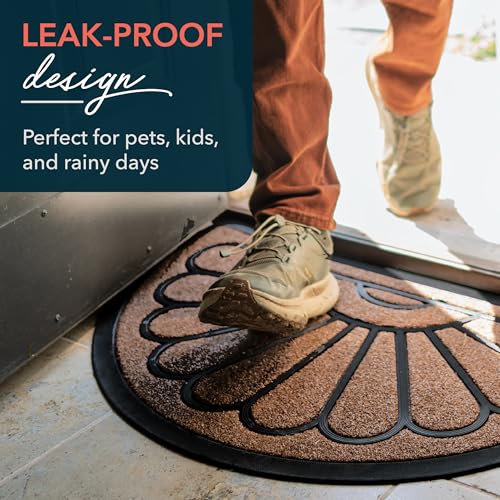 ubdyo Front Door Mat - Low Pile Front Half Circle Door Mat Outside Entrance - Muddy Dirt Trapping Welcome Matt Outdoor - Rubber Backing Anti Slip Indoor Doormat Entrance, 29" x 17", Bright Brown - Image 5