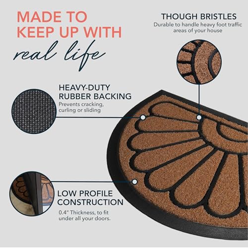 ubdyo Front Door Mat - Low Pile Front Half Circle Door Mat Outside Entrance - Muddy Dirt Trapping Welcome Matt Outdoor - Rubber Backing Anti Slip Indoor Doormat Entrance, 29" x 17", Bright Brown - Image 3