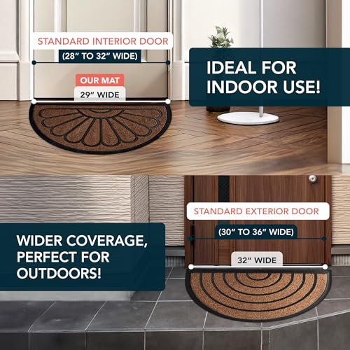 ubdyo Front Door Mat - Low Pile Front Half Circle Door Mat Outside Entrance - Muddy Dirt Trapping Welcome Matt Outdoor - Rubber Backing Anti Slip Indoor Doormat Entrance, 29" x 17", Bright Brown - Image 4