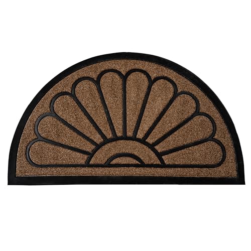 ubdyo Front Door Mat - Low Pile Front Half Circle Door Mat Outside Entrance - Muddy Dirt Trapping Welcome Matt Outdoor - Rubber Backing Anti Slip Indoor Doormat Entrance, 29" x 17", Bright Brown - Image 1