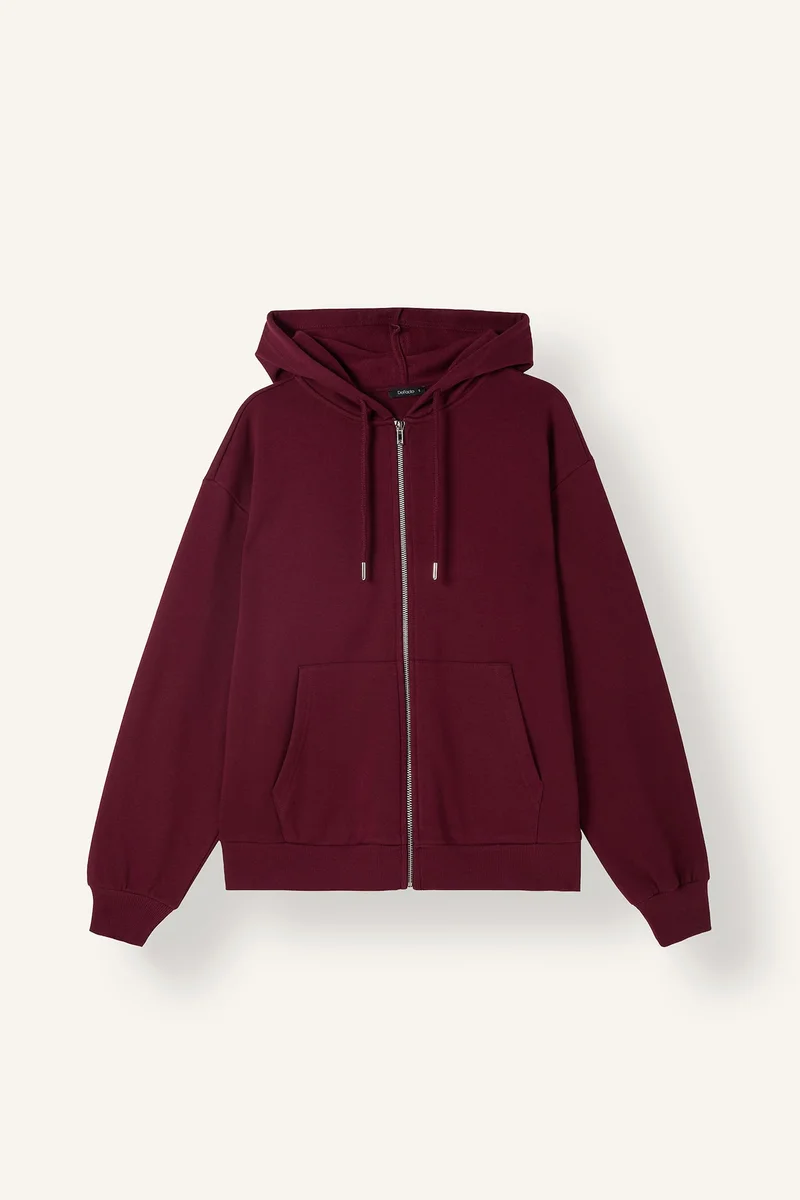Relax Fit Hooded Basic Thick Sweatshirt Fabric Cardigan