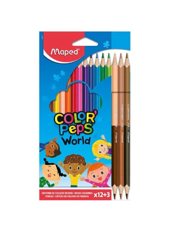 Maped 12 Wooden colors + 3 dual-ended colors in skin tones  - Image 1