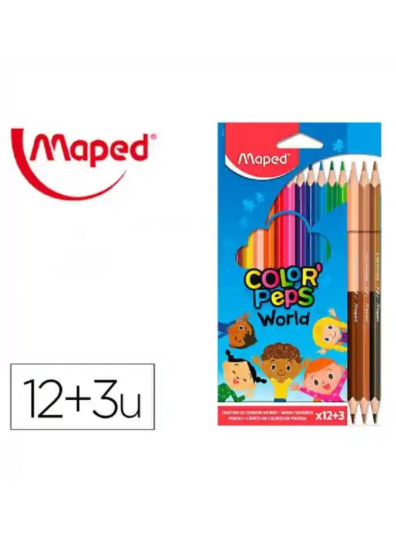 Maped - 12 Wooden colors + 3 dual-ended colors in skin tones - Image 1