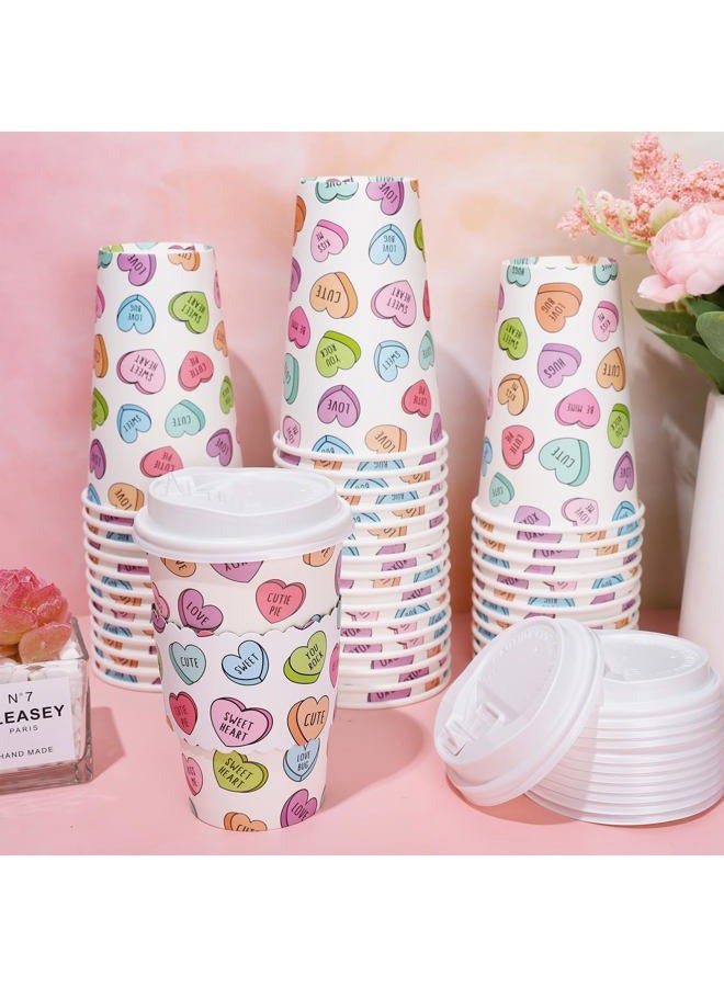 Whaline 50Pcs Valentine Disposable Coffee Cups With Lids And Sleeves Colorful Conversation Heart Paper Drinking Cups For Wedding Anniversary Party Supplies - Image 4