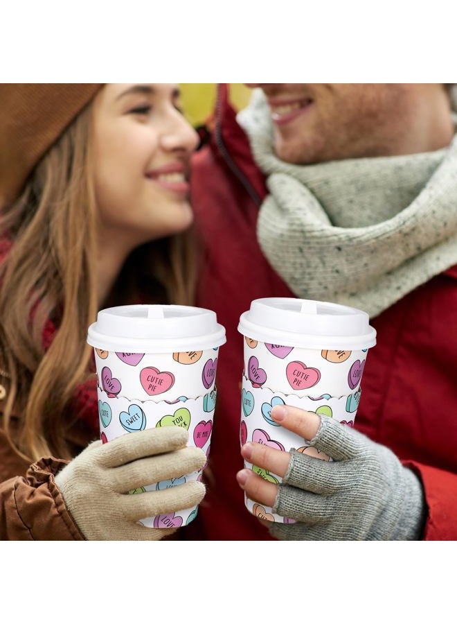 Whaline 50Pcs Valentine Disposable Coffee Cups With Lids And Sleeves Colorful Conversation Heart Paper Drinking Cups For Wedding Anniversary Party Supplies - Image 5