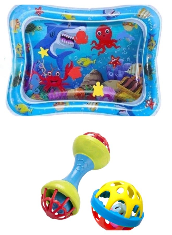 Manos Baby Tummy Time Water Play Mat with Rattles and Sensory Ball Set, Ocean Theme, Educational Toys Combo Pack 2 - Image 1