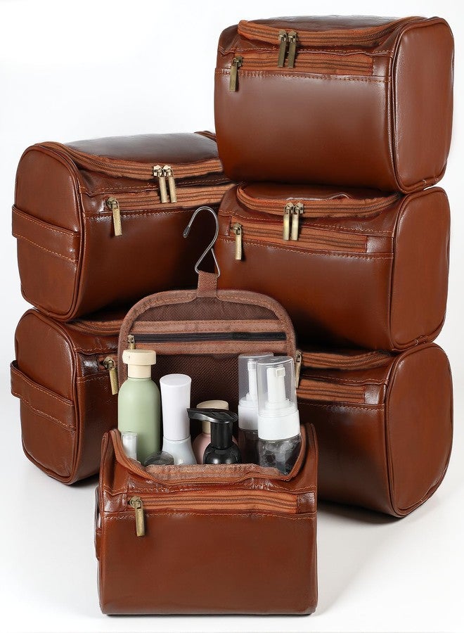 Xosjska 6 Pcs Toiletry Bag for Men Set of 6 Leather Toiletry-Bag for Men with Hook Premium Waterproof Dopp Kit Groomsmen Toiletry Bags PU leather cosmetic bags for Travel Essentials Gifts - Image 1