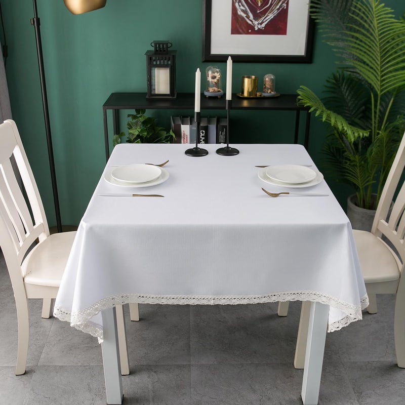 ehousehome faux linen tablecloth مع تقليم الدانتيل - مقاوم للماء/الإفساد/مقاومة وصمة عار/تجاعيد خالية - Image 2