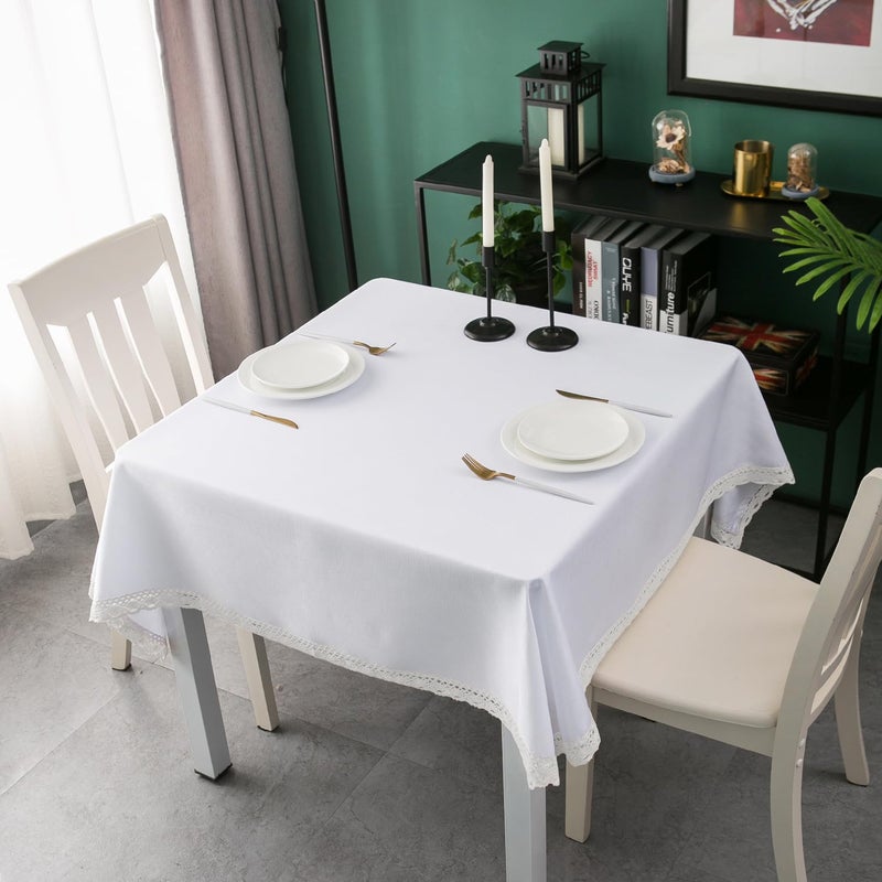 ehousehome faux linen tablecloth مع تقليم الدانتيل - مقاوم للماء/الإفساد/مقاومة وصمة عار/تجاعيد خالية - Image 3