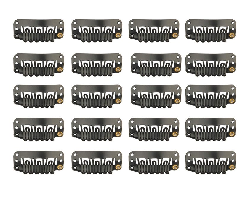 20 Pcs UShape Stainless Steel Snap Clips for Hair Extensions Wigs Hairpieces  Black Wig Accessories Clips  Combs
