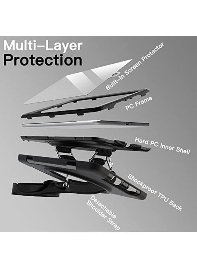 جي تيك حافظة لجهاز ايباد 9.7 انش (الجيل السادس والخامس موديل 2018 2017) مع واقي شاشة مدمج واقٍ مقاوم للصدمات وحامل حزام يد دوار 360 درجة (اسود) - Image 2