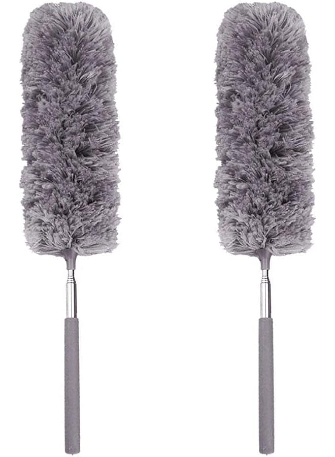 erorex 2Pcs Creative Stretch Extend Microfiber Dust Shan Adjustable Feather Duster Household Dusting Brush Cars Cleaning Gray Color - Image 1